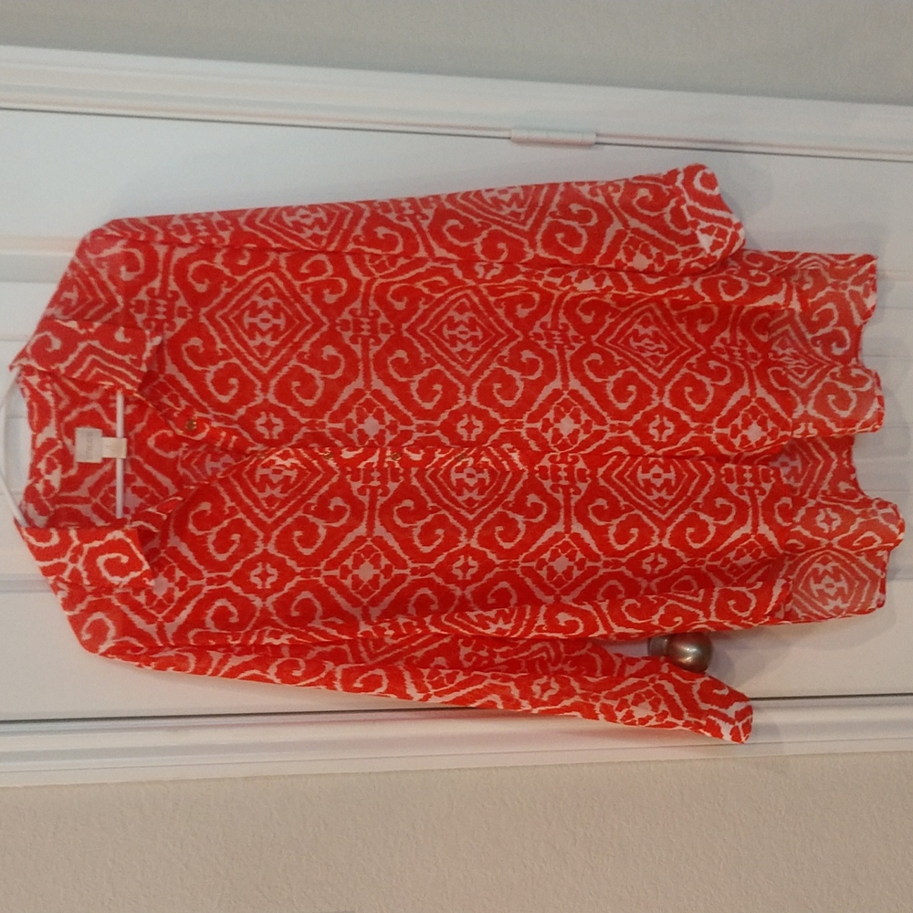 Chico's Sheer Tunic Orange and White Size 3 (XL 16-18).